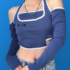 Blue asymmetric crop top